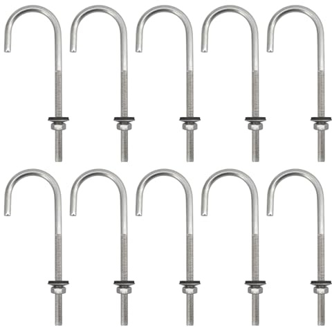 Bulloni di ancoraggio per tetti in acciaio inossidabile 304, a gambo lungo, con gancio per piastrelle, viti per calcestruzzo, con dado esagonale e rondella (confezione da 10, M6 x 35 x 75 mm)