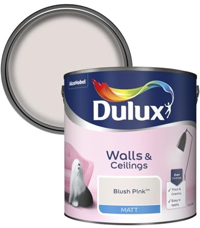 Dulux Walls & Ceilings Matt Emulsion Paint, Long-Lasting, Easy-To-Apply, Quick Drying, Perfect For Living Rooms, Bedrooms, Hallways, Kitchens, Indoor & Outdoor Use, 2.5L, (Blush Pink)