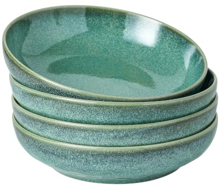 Henten Home Juego de platos hondos de pasta, 4 unidades, 1200 ml | Cuencos multiusos para sopa, fideos, espaguetis, pasta, ensalada, microondas y lavavajillas, color verde