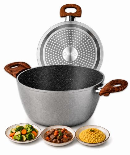 IPEA Cacerola de inducción de 24 cm antiadherente de aluminio para sopas, verduras, arroces – [Línea Industria] – Olla alta para cocinar y hervir pasta, carne, pescado – Asas ergonómicas