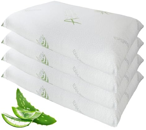 Euroricami Viterbo - Set di 4 Federe con Cerniera in Aloe Vera Antiacaro, Made in Italy - Fodere Protettive per Cuscino - Federa Guanciale di Alta qualità Traspirante, Anallergico e Antibatterico