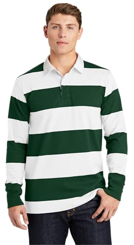 SPORT-TEK Unisex Classic Long Sleeve Rugby Polo Forest Green/White