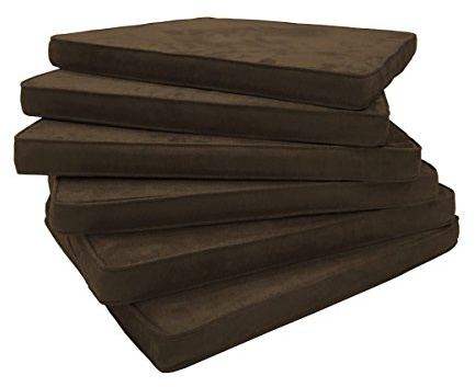 Sedex 6er Set Stuhlkissen Larissa Microfaser Sitzpolster Sitzkissen mit Schlaufen Dunkelbraun, Schaumstoff, 43 x 46 cm, 4 cm Dick