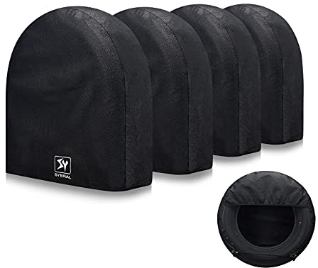 SYERAL Tire Covers Set of 4,Upgraded 5 Layer Nonwoven RV Wheel Covers, Waterproof Anti-UV Snow Sun Rain Tire Protectors Covers for Trailer,Camper,RV,Truck,SUV,33-35inch(XL) Balck