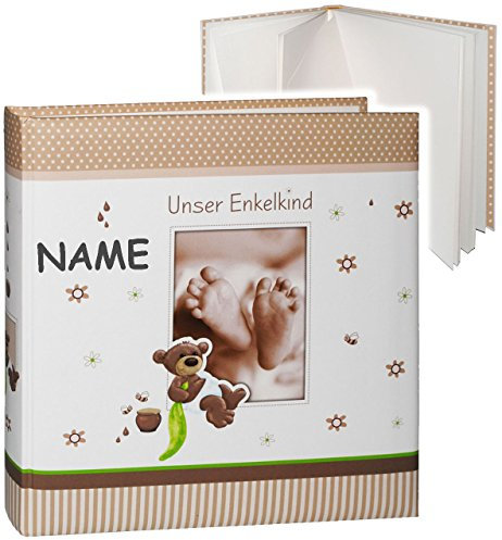 alles-meine.de GmbH großes Fotoalbum - Unser Enkelkind - incl. Name__ süßer Teddybär & Babyfüße__ Album - Gebunden zum Einkleben & Eintragen - blanko weiß - groß 60 Seiten ..