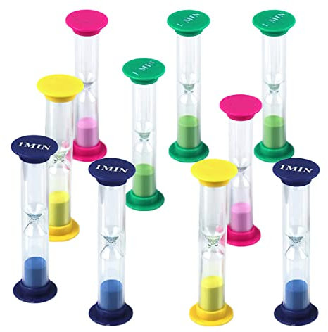 Sanduhr Timer, XiXiRan Timer 1 Minute Sanduhr, Farbige Sanduhr Gelb/Grün/Blau/Lila, Zufällig 10 Stück (10 Stück (1 Minute))