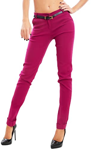 Toocool Pantalon Classique pour Femme, Pantalon Elégant Taille Basse avec Poches et Ceinture, Pantalons d'Eté pour Femme AS-28251 [L, Pourpre Clair]