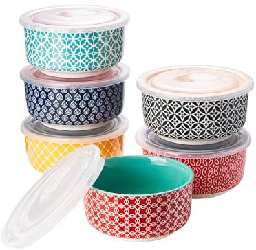 DOWAN Creme Brulee Schälchen mit Deckeln, 6 X 235ml Porzellan Souffle Förmchen Backofenfest, Auflaufform für Leckere Würzfleisch, Microwellen-, Airfryer-, Spülmaschinenfest, Ø 10,5cm-Mehrfarbig