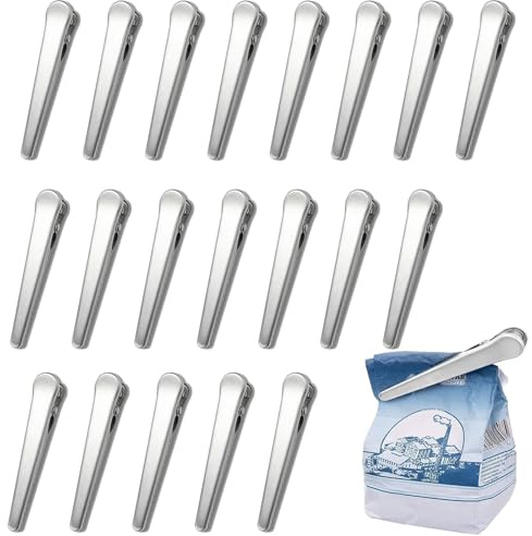Oenothera 20 Piezas Pinzas Bolsas Alimentos, Pinzas Cierre Bolsas, Sellado de Acero Inoxidable, para Embalaje de Cocina, Caramelos, Café（8.2cm）