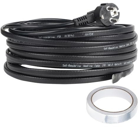 CPROSP 12m Heizkabel 250V 24W/m, Frostschutz Wasserleitung Heizband, Heizleitung mit Schutzkontaktstecker, Dachrinnenheizung Frost,eisfrei Heizleitung mit Thermostat für Wasserleitungen oder Pflanzen