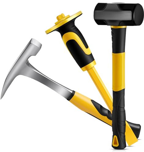 Lasnten 3 Pcs Geology Rock Pick Equipment Kit 33 oz Hammer 3lb Octagonal Hammer 12inch Chisels Tools for Geological Research Exploration, Rock Hounding, Stone Breaking, Prospecting, Mining