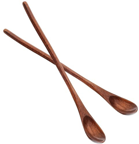 Mabor 2 cucharas largas de madera para café y té, agitador de miel y mermelada, cucharas mezcladoras para café, té, mermelada, postre, miel
