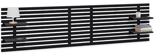 DHOME Tête de Lit en Bois MDF Recyclé avec Étagères Style Palette Table de Nuit Niches Lit Nordique Quincaillerie Incluse (Style Japonais, Noir Massif, 220cm)