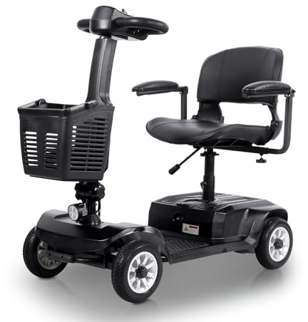 Alifero Scooter à mobilité réduite 4 roues, pliable électrique pour adulte, tout-terrain, ultra compact, pour personnes âgées, Auton 20 km avec pneus anti-crevaison (Noir)