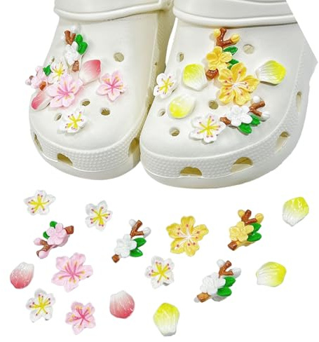 16 Pièces Charmes de Chaussure,Fleur de Pêcher Bijoux de Chaussures, Fleur Breloques de Chaussures,Décorations de Chaussures,Accessoires pour Sandales,Fête de Noël,Cadeaux D'anniversaire pour Garçons