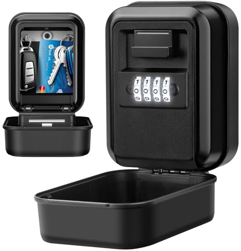BTNEEU Caja de Seguridad para Llaves Retroiluminada Cajetin Llave con Codigo 4 Dígitos Caja Seguridad Llave Exterior Cuelga Llaves Pared Caja Fuerte Camufladas para Hogar Garaje Oficina (Negro)
