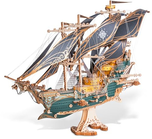 FUNPOLA Puzzle 3D in legno Modello di Nave Pirata – Kit di costruzione di veliero, avventura, decorazione per la casa, regalo creativo per adulti e ragazzi (Verde)