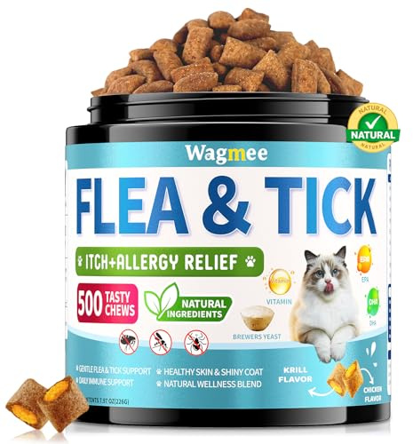 Natural Cat Flea and Tick Support – 500 Crunchy & Creamy Chews, Cats Fleas Supplement Chews with Nourished Skin & Coat Health, Cat Flea Support Chewables for All Breeds & Ages, Chicken Flavor