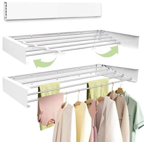 Aktivio Wall Mounted Drying Rack 31.5'', Foldable Wall Clothes Drying Rack, Space Saving Laundry Drying Rack, Heavy Duty Clothes Drying Rack 5 Rods, Collapsible Clothing Rack for Bathroom Balcony