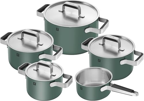 ZWILLING PURE Kochtopfset, 5-tlg, 18/10 Edelstahl, Keramik-Außenbeschichtung, Stay-Cool-Griffe, Spülmaschinengeeignet, Grün