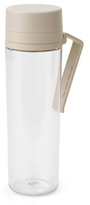 Brabantia Make & Take Water Bottle with Strainer 17oz - Travel Water Bottle with Handle & Fruit Sieve Infuser - Leakproof - Infuser - Easy Filling - Transparent - Dishwasher Safe - Soft Beige