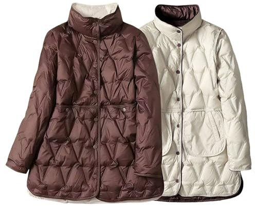 Abrigos de plumas para mujer, chaqueta acolchada reversible de gran tamaño y longitud media, abrigo ligero invierno, color café, talla XL