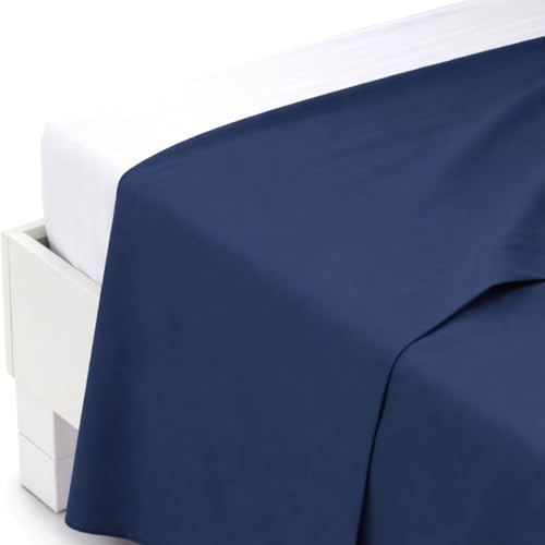 Morbidissimi – Lenzuolo Sopra Matrimoniale 240x280cm in Flanella 100% Cotone Tinta Unita, Lenzuolo Piano Invernale Morbido Caldo e Traspirante, Tessuto Felpato Resistente ai Lavaggi, Blu, AC369