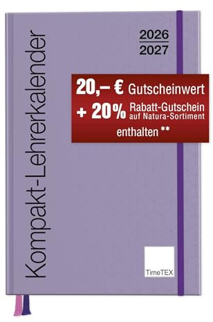 TimeTEX Kompakt-Lehrerkalender A4-Plus Hellviolett - Schuljahr 2026-2027 - Bitte beachten: Lehrerkalender mit komplettem Kalendarium, aber Zusatzseiten/Notenlisten für nur eine Klasse! - 10757