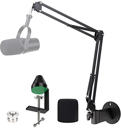 YOUSHARES Mikrofon Arm, Mikrofon Wandhalterung, Metall Tisch Mounting Klemme mit Popschutz für Shure MV7 Mikrofon Könnte Eine Wand und Tischmontage Ermöglichen