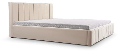 mb-moebel MOEBLO Bequemes Polsterbett Bett mit Kopfstütze, Rahmenbettgestell, Bettkasten und Lattenrost Doppelbett Gepolsterter Kopfteil Samststoff Stauraumbett Bett 01 (Hellbeige, 180x200 cm)