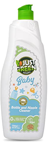 Just Green Organic Baby Bottle and Nipple Cleaner 750ml - Natural Formula for Baby Bottle Wash, Nipple Cleaner Liquid,Essential Baby Item 750ml