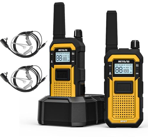 Retevis RB648 Walkie-Talkies Wasserdicht, Robuste Funkgerät, Fortschrittlicher Dreifacher Schutz, IP67, 2000 mAh, Lizenzfrei Funkgerat mit Ohrhörer für Widrigsten Umgebungen(2 Stück, Gelb)