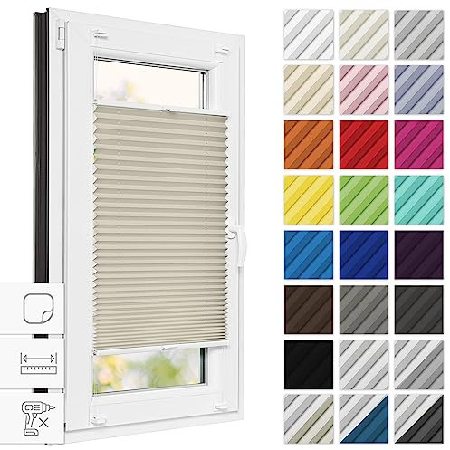 Estika Plissee zum kleben 70 cm x 200 cm - Beige - Plissee ohne Bohren, Plissee kleben, Rollos für Fenster ohne Bohren, Jalousien Fenster für innen, Raffrollo, Fenster plissee