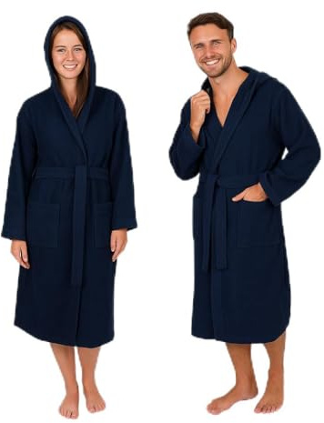Betz peignoir d’intérieur pur coton avec capuche pour hommes et femmes manteau de sauna et bain Couleur bleu foncé FULDA