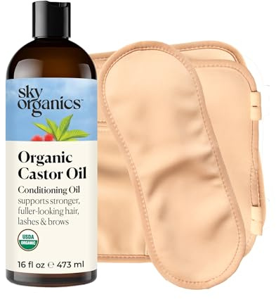 Sky Organics 16oz Castor Oil w/Wraps | Reusable Organic Castor Oil Pack to Boost Body's Wellness, Encourage Rest & Relaxation | Adjustable Elastic Straps Cotton Durable Easy to Use