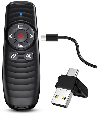 USB C Presenter Wiederaufladbar, Kabellose 2.4 GHz Pointer für Präsentationen via Typ C und USB Empfänger, Rot Licht Powerpoint presenter für Windows 7/8/10/Mac IOS 3/Linux/Android 4.3/PowerPoint