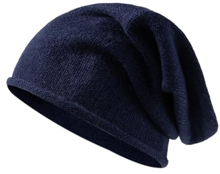 Tinncana Cappello da Donna e da Uomo in Misto Lana e Cachemire con Bordo Arrotolato, Inverno Caldo Morbido Unisex Skull cap Cappello (IT, Testo, Taglia Unica, Blu Marino)