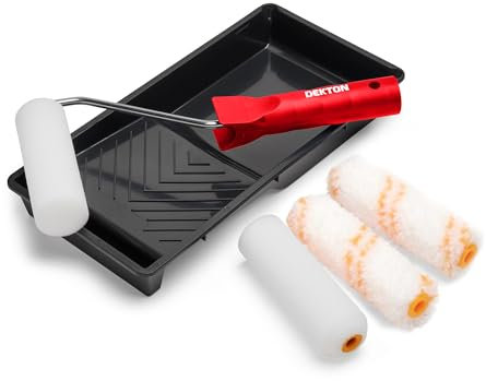 Dekton 4 Mixed Set 6pc-Gloss & Emulsion| High Density Foam Sleeves For Paints & Varnishes| Medium Pile Woven Fabric Sleeves| Durable Finish, Seamless Repairs On Nicks| 2 Gloss, 2 Woven Roller, Tray