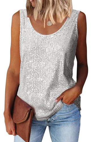 Suncife Womens Sequin Glittery Vests V Neck Party Shimmer Sparkly Tops | Breathable and Soft Lining, Sparkle Sequin Full Coverage, Suitable for Las Vegas, Disco, Party