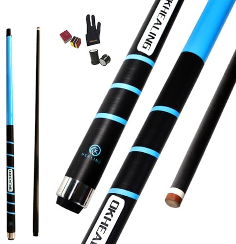 OKHEALING - Stecca da biliardo in fibra di carbonio, punta da 12,9 mm, perforatrice in fibra di carbonio, 145 cm, attrezzatura da biliardo per giocatori di biliardo professionisti (blu)