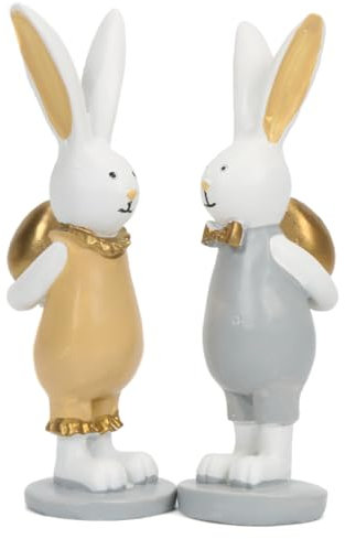 Epokus Coniglietto di Pasqua Figurine, Statuetta di Coniglio in Resina, Statuette di Coniglio Tiene l'uovo, Decorazione Pasquale per Giardino Tavolo Casa