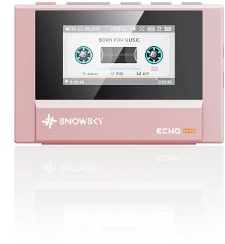 SnowSky/FiiO Echo Mini HiFi Bluetooth MP3-spelare, 15 timmars uppspelning, oberoende volymkontroll med 3,5 mm/4,4 mm hörlursutgångar (rosa)