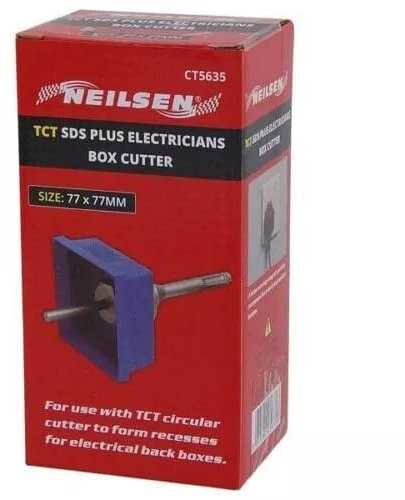 TCT SDS Plus Electricians Box Cutter – Single, Double Socket & Circular Back Box Cutter Square Circular Rectangle for Masonry (Square 77x77 mm)