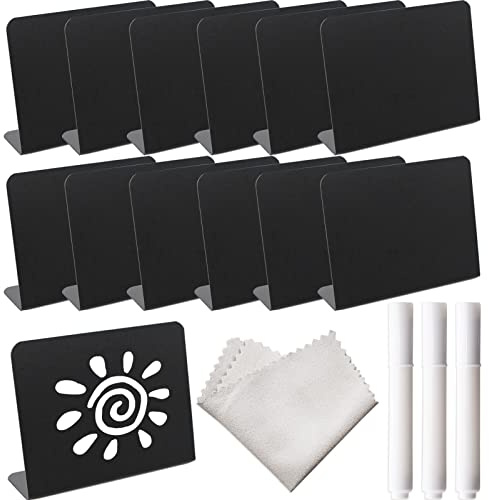 12 lavagne per scrivere i prezzi, per buffet, cartellini per la gastronomia e il prezzo, piccole lavagne in plastica come segnaposto, segnaposto per il nome del matrimonio (12 x 8,5 cm)