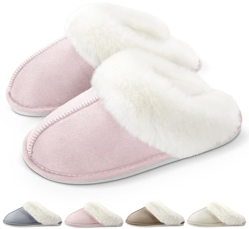 RUVVDR Pantofole Donna Uomo Ciabatte Donna Uomo Invernali Comode Pelose Ciabatte Casa di Cotone Morbido Antiscivolo Slippers Interno & Esterno，Rosa，38-39 EU