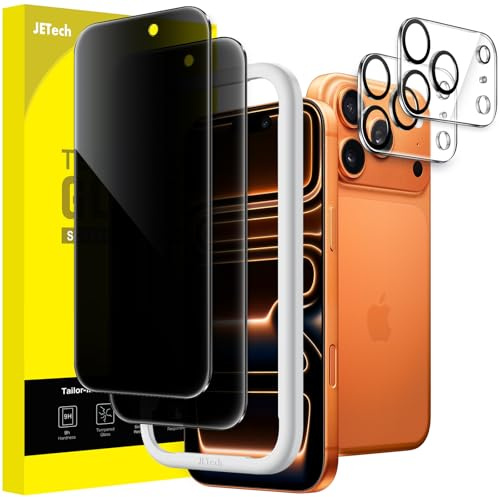 JETech Privacy Skärmskydd för iPhone 17 Pro Max, 2+2-Pack | med Kameralinsfolie, Anti-Spion Härdat Glas, Enkel Installationsram