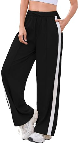 Totatuit Baggy Wide Leg Track Pants for Women Y2K Drawstring Loose Joggers Trendy Casual Workout Pants Black