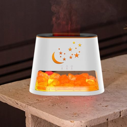 Flamluftfuktare med saltsten lampa och aromaterapi diffusor, 7-färgs LED fjärrkontroll dimmtillverkare för sovrum välbefinnande och luftkvalitet