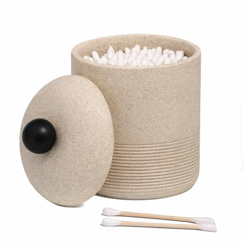 Blissilk Contenedor Hisopos Algodón de Resina para Baño Soporte Hisopos Algodón Elegante y Compacto Organizador Encimera Baño para Bastoncillos Accesorios Baño Organizador Funcional - Beige