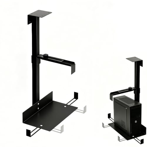 PC-hållare under skrivbord, datorupphängning hållare för underbord, justerbar PC-hållare, upp till 35 kg, höjd justerbar 50–540 mm, fungerar med de flesta värdar